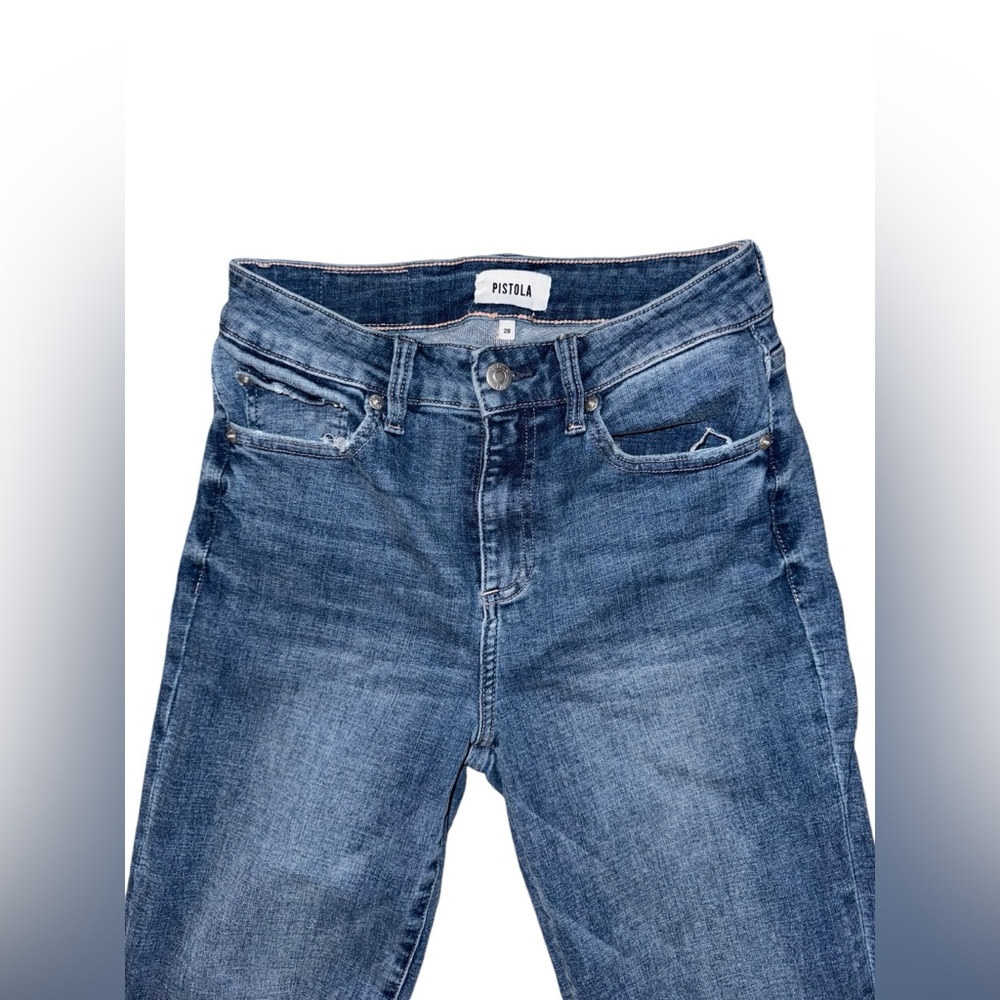 Pistola Slim Straight Leg Distressed Medium Wash Jeans Stretch Size 28 - Picture 3 of 6
